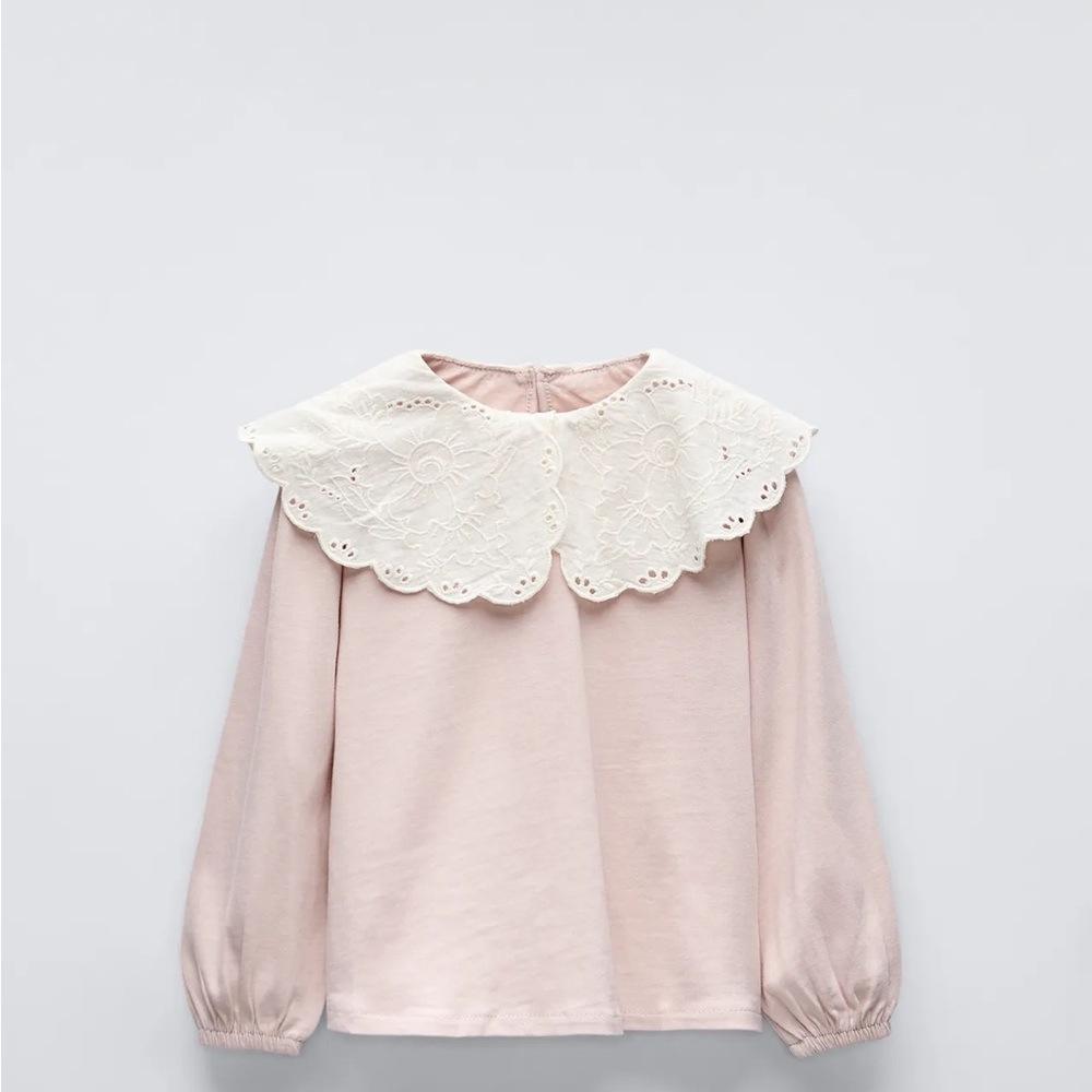 Zara  embroidery collar t-shirt in pink dust